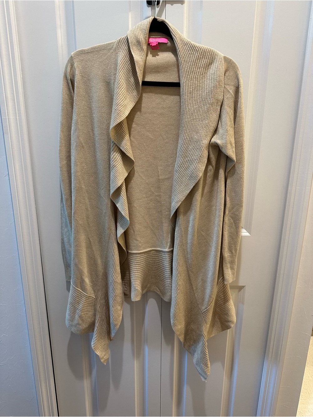 Lilly Pulitzer Taupe Open-Front Ruffled Shawl Cardigan